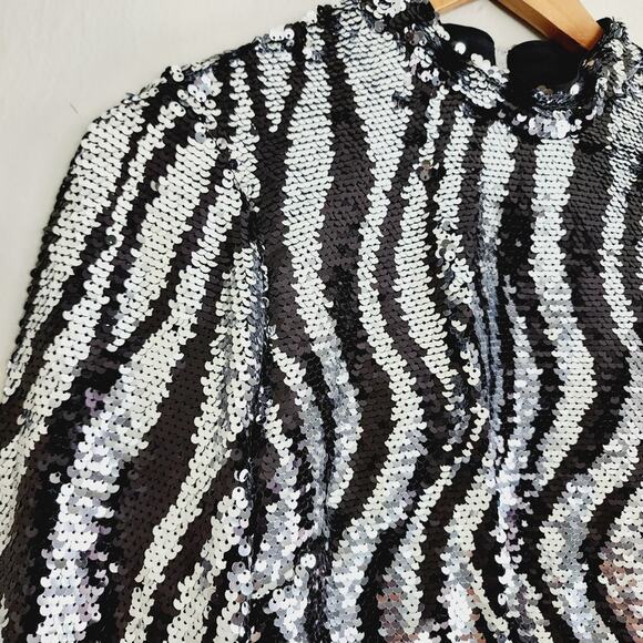 NWT Ted Baker Louu Silver Black Sequin Zebra Mini Dress Cocktail XS - Picture 7 of 16